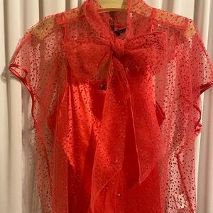 NWT  For Her Fuschia Sheer Bow Blouse